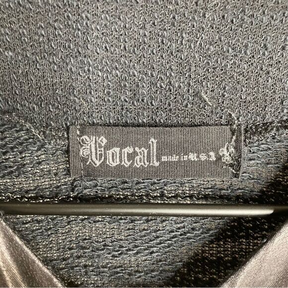 Vocal Black Rhinestone Embellished Zip Up Lightweight Cardigan Top Medium Y2K - Picture 7 of 11